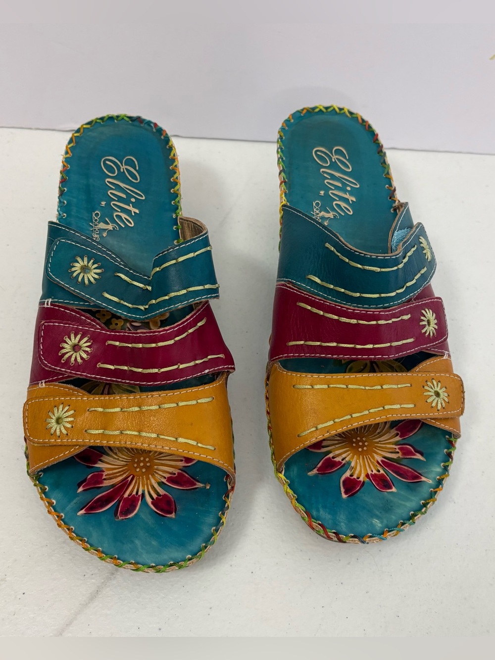 Elite by corkys bohemian leather slide sandals women’s 10 boho chic festival art